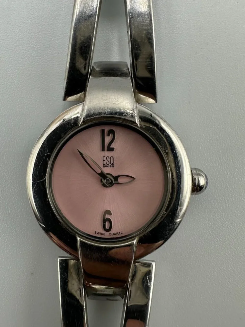 ESQ Watch Women Silver Tone Pink Dial 22MM Round Swiss New Battery 7.25 Inch